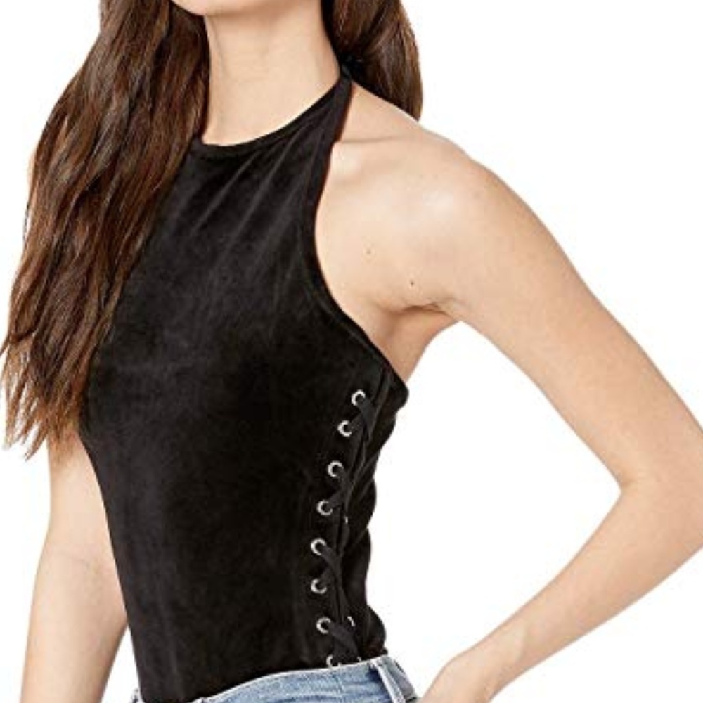 Juicy Couture Bodysuit Track Velour Lace-Up Black